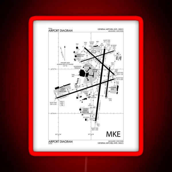 Mitchell Airport Diagram RGB Neon Sign
