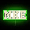 Milwaukee-inspired university font design with RGB neon signage accents
