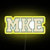Customizable LED sign with university font design in vibrant colors.