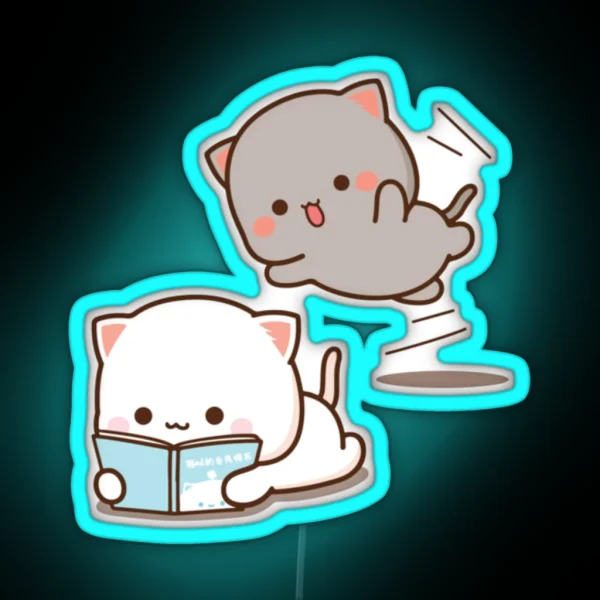 Mochi Mochi Peach Cat Reading Premium 1 RGB Neon Sign