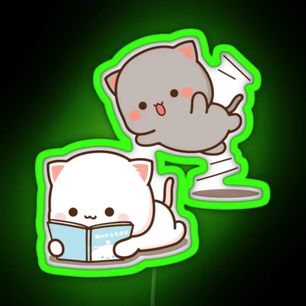 Mochi Mochi Peach Cat Reading Premium 1 RGB Neon Sign