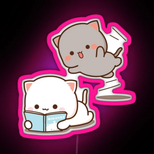 Mochi Mochi Peach Cat Reading Premium 1 RGB Neon Sign