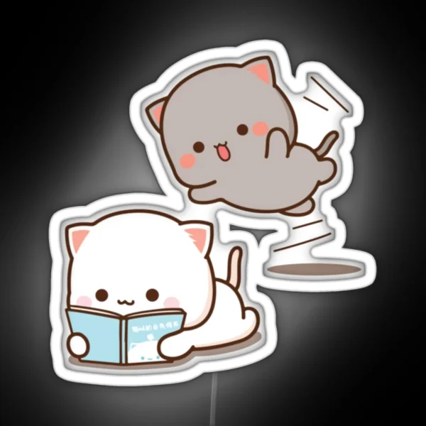 Mochi Mochi Peach Cat Reading Premium 1 RGB Neon Sign