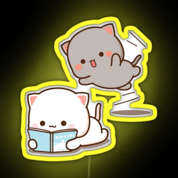 Mochi Mochi Peach Cat Reading Premium 1 RGB Neon Sign