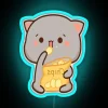 Vibrant long distance neon sign featuring Mochi peach cat character