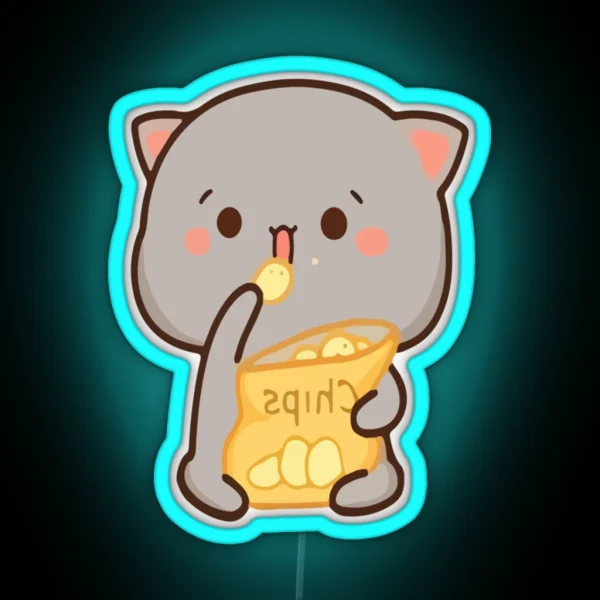 Mochi Mochi Peach Cat With Chips Long RGB Neon Sign