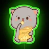 Vibrant Neon Sign Featuring Kawaii Feline with Bright Rainbow Accents.