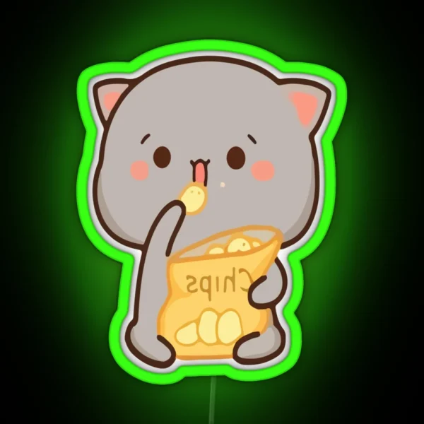 Mochi Mochi Peach Cat With Chips Long RGB Neon Sign