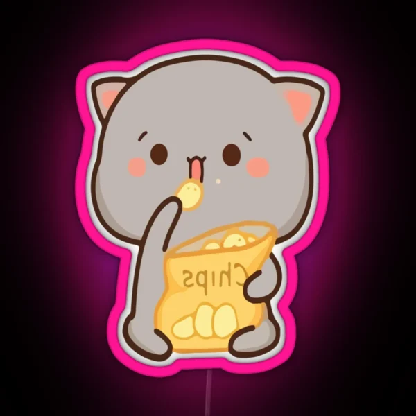Mochi Mochi Peach Cat With Chips Long RGB Neon Sign