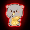 Vibrant Neon Sign featuring Mochi Peach Cat in Long Hair