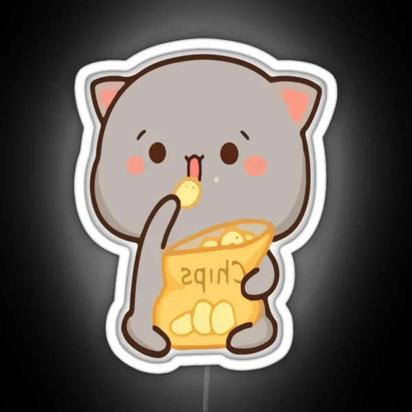 Mochi Mochi Peach Cat With Chips Long RGB Neon Sign