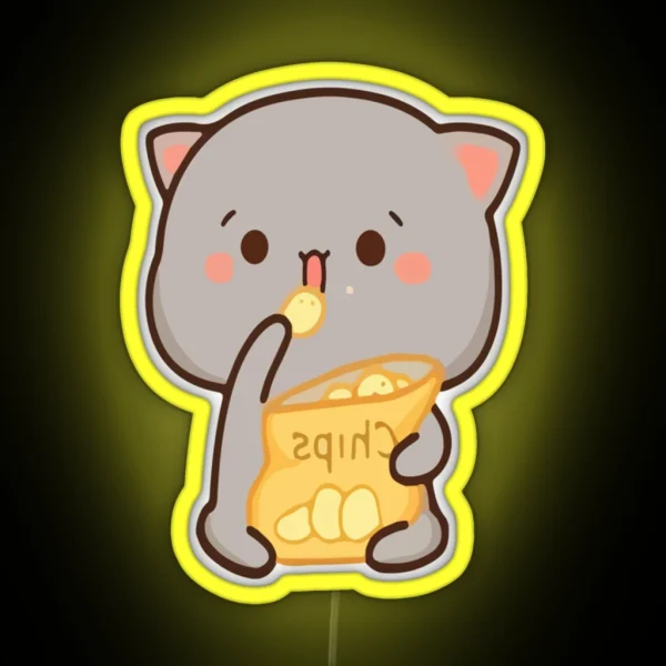 Mochi Mochi Peach Cat With Chips Long RGB Neon Sign