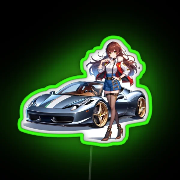 Modern Italian Car Anime Girl RGB Neon Sign