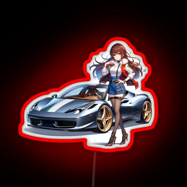 Modern Italian Car Anime Girl RGB Neon Sign
