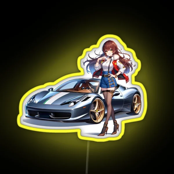 Modern Italian Car Anime Girl RGB Neon Sign