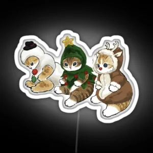 Mofusand Christmas Trio Snowman Christmas Tree And Reindeer RGB Neon Sign