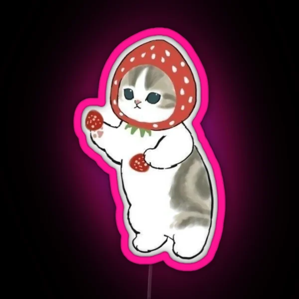 Mofusand Strawberry Hat RGB Neon Sign