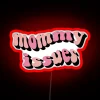 Adulting struggles and emotional baggage in bold neon letters.