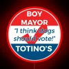 Neon sign displaying playful 'Monster Factory Boy Mayor' RGB graphics