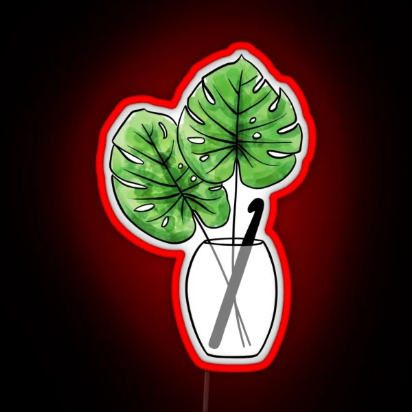 Monstera Leaf Vase With Crochet Hook RGB Neon Sign