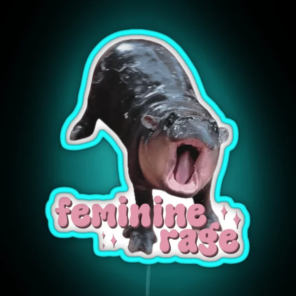 Moo Deng Feminine Rage RGB Neon Sign