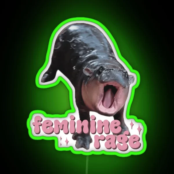 Moo Deng Feminine Rage RGB Neon Sign
