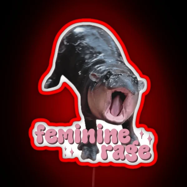 Moo Deng Feminine Rage RGB Neon Sign