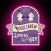 RGB-lit sign featuring glowing neon artwork of Mooglebrew's Kupoberry Ale.