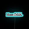 Neon moon child sign in vibrant RGB color lighting