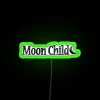 Contemporary space decoration featuring moon child rgb neon lighting accents.