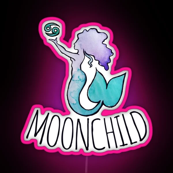 Moonchild Cancer Astrology Mermaid RGB Neon Sign