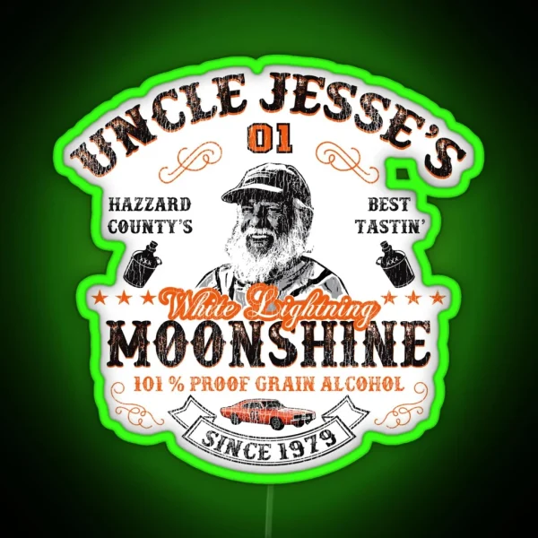 Moonshine Dukes Of Hazzard Uncle Jesse Lts Worn RGB Neon Sign