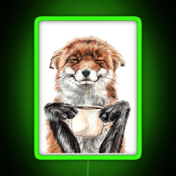 Morning Fox Cute Coffee Animal RGB Neon Sign