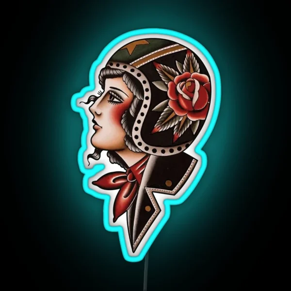 Motorcycle Girl Tattoo RGB Neon Sign