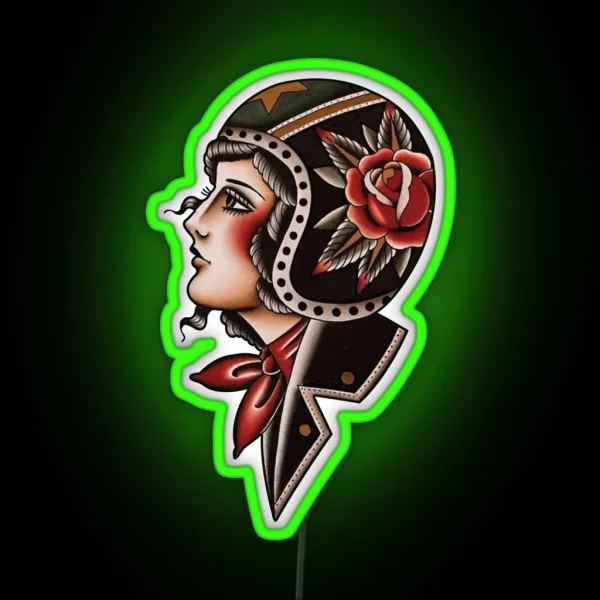 Motorcycle Girl Tattoo RGB Neon Sign