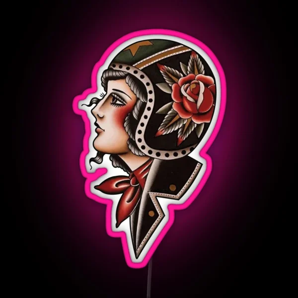 Motorcycle Girl Tattoo RGB Neon Sign