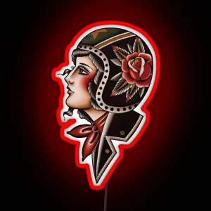 Motorcycle Girl Tattoo RGB Neon Sign