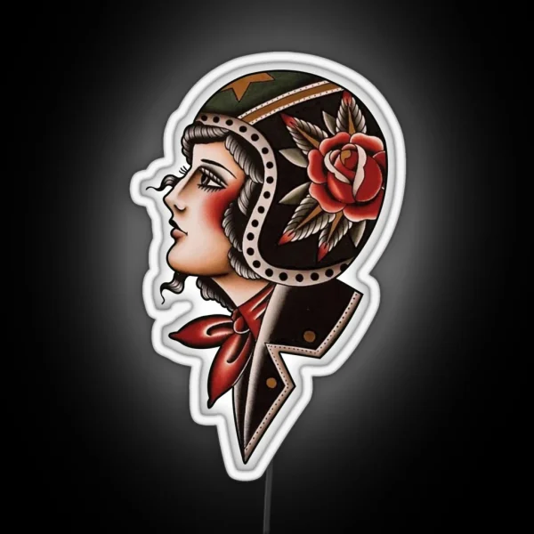 Motorcycle Girl Tattoo RGB Neon Sign