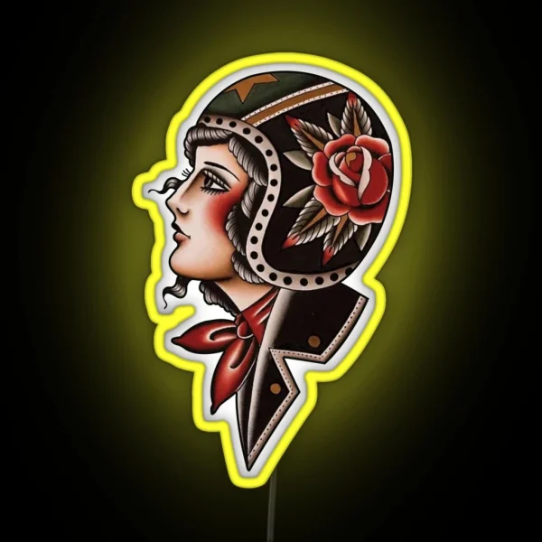 Motorcycle Girl Tattoo RGB Neon Sign