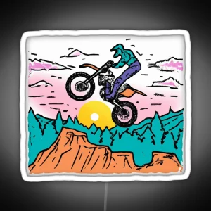 Motorcycle Jumping At Sunset RGB Neon Sign