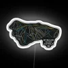Eye-catching Australian mountain resort skiing trail map illuminated light signage.