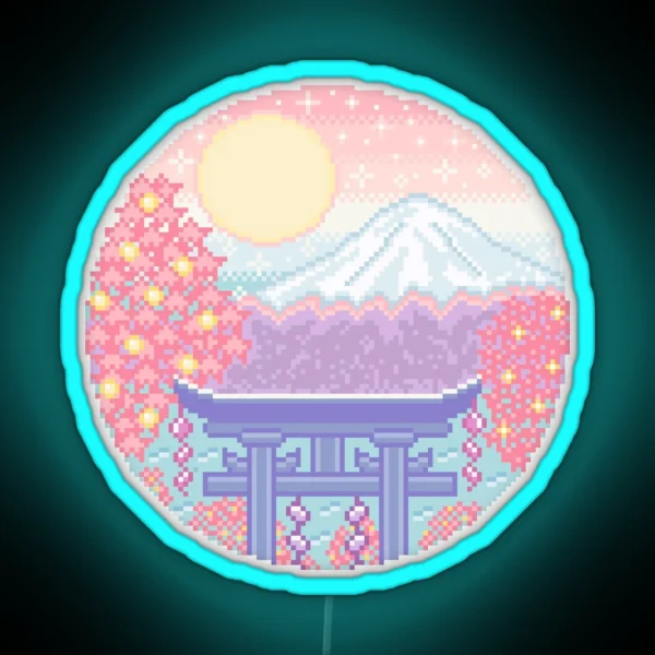 Mt Fuji Pixel Art RGB Neon Sign