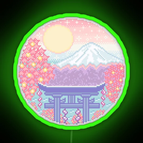 Mt Fuji Pixel Art RGB Neon Sign