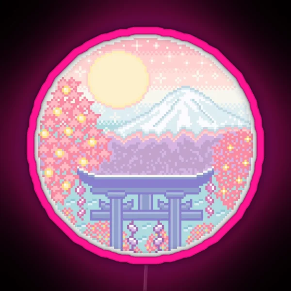Mt Fuji Pixel Art RGB Neon Sign