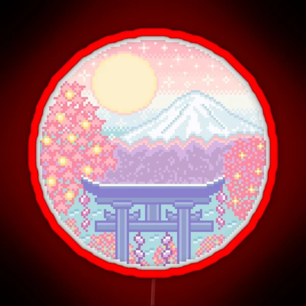 Mt Fuji Pixel Art RGB Neon Sign