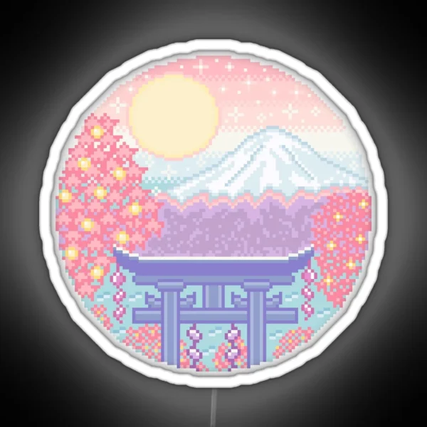 Mt Fuji Pixel Art RGB Neon Sign
