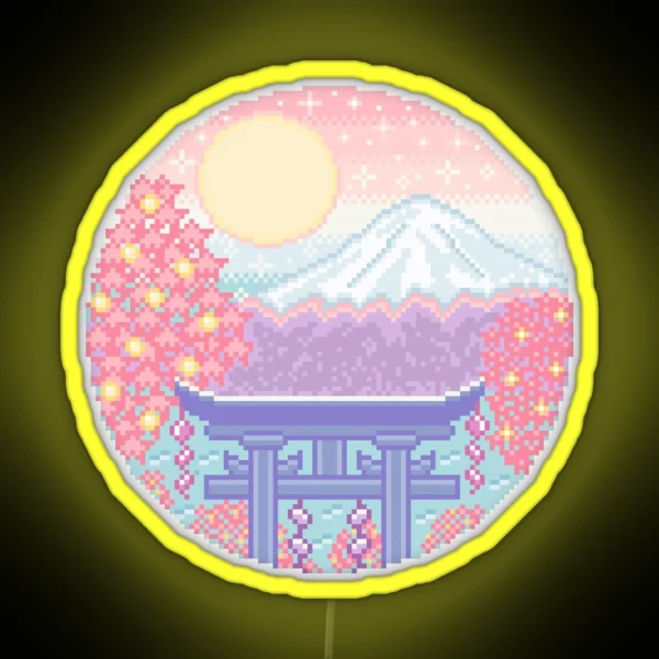 Mt Fuji Pixel Art RGB Neon Sign