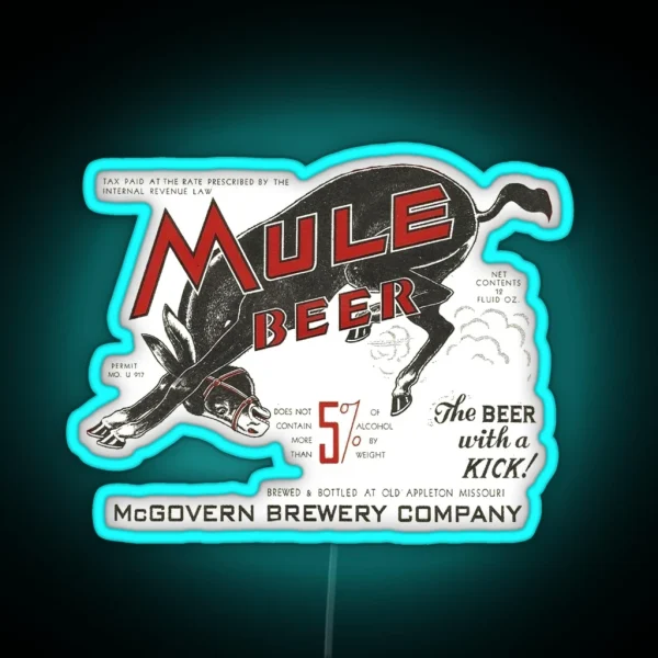 Mule Beer Mcgovern Brewery Company Appleton Missouri RGB Neon Sign