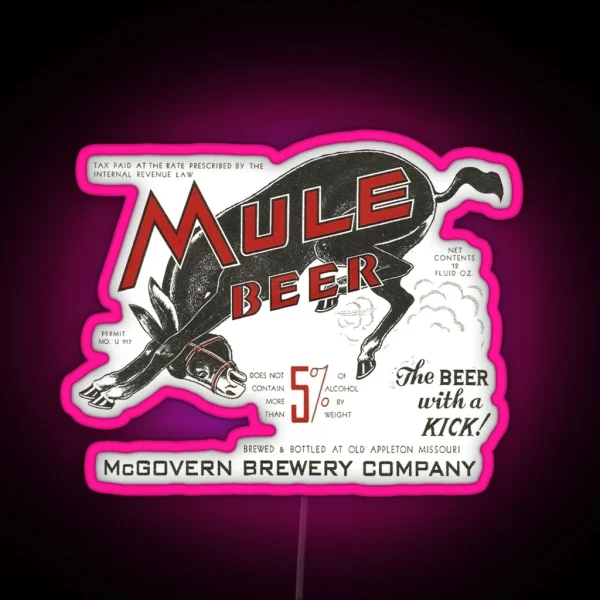Mule Beer Mcgovern Brewery Company Appleton Missouri RGB Neon Sign