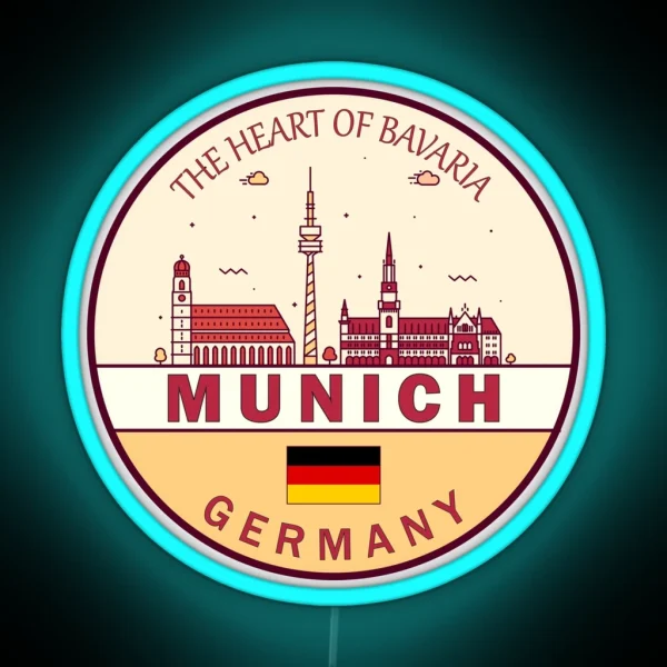 Munich Germany City Skyline Emblem RGB Neon Sign